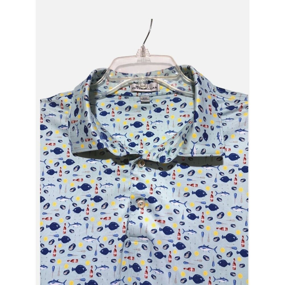 Peter Millar Crown Polo Shirt XXL Fish Sea Hot Sauce River AOP Print Golf